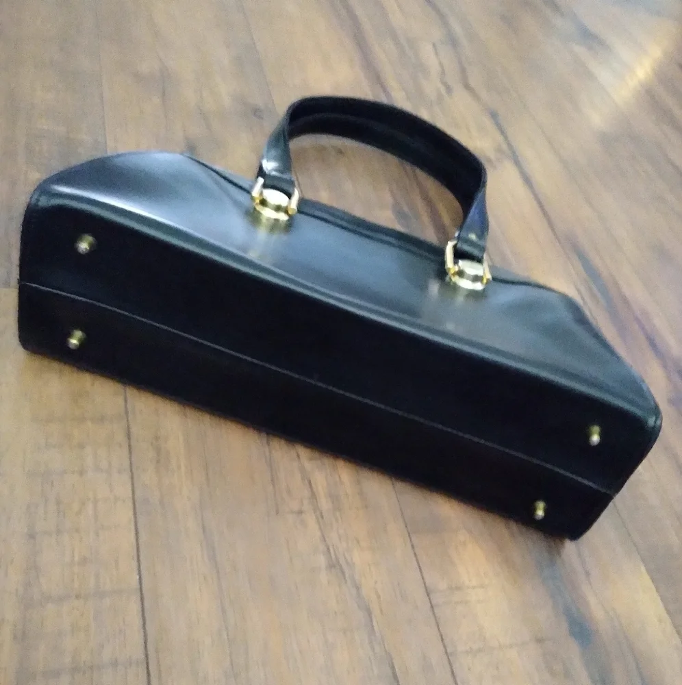 Vintage 50s‎ Engler's Black Leather Satchel With Gold Hardware